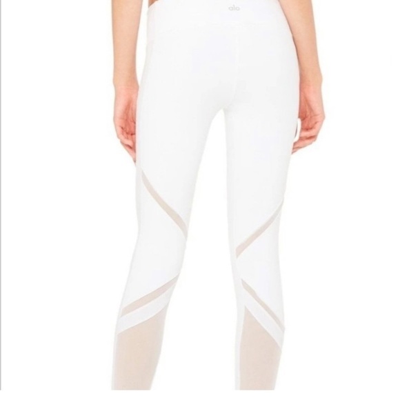 NWOT ALO YOGA HIGH WAIST EPIC LEGGINGS Airbrush White Mesh pants Joggers - Picture 5 of 10